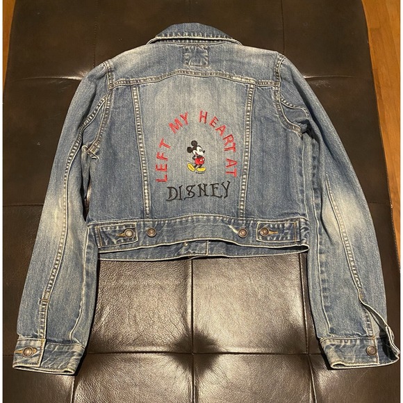 Disney Embroidered Mickey Mouse Jean Jacket Women's Small‎ Cropped Distressed - Picture 1 of 9